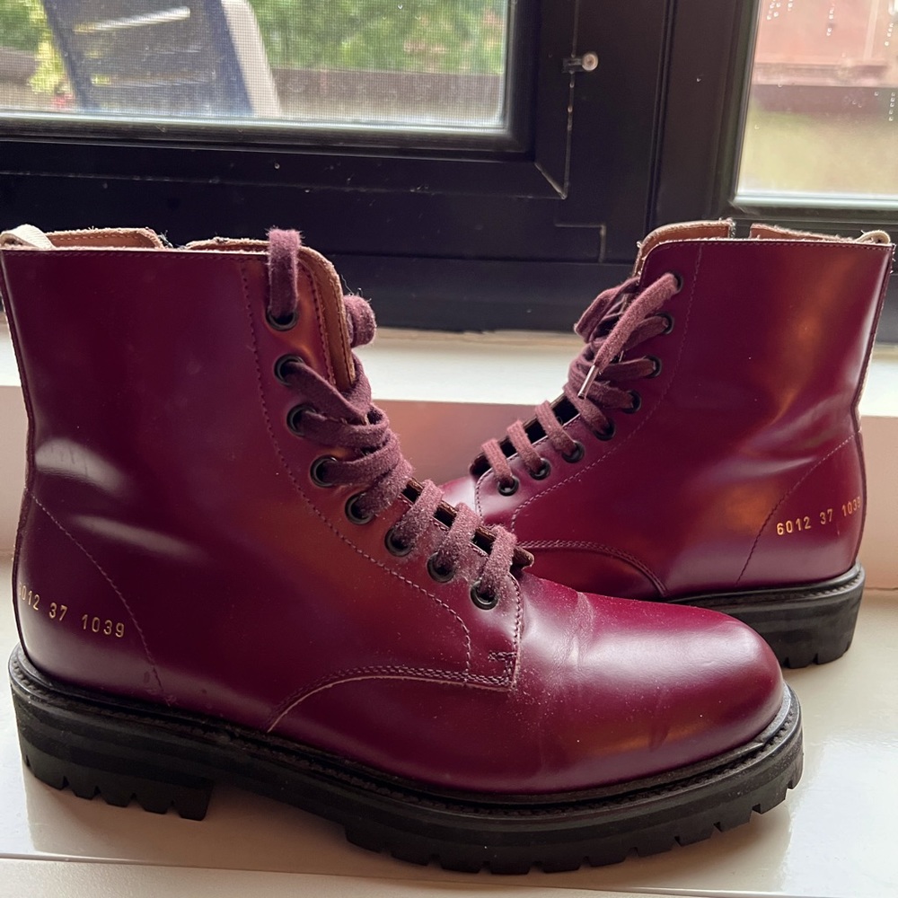 Burgundy combat boots by Common Projects - size 7.5, only worn once!